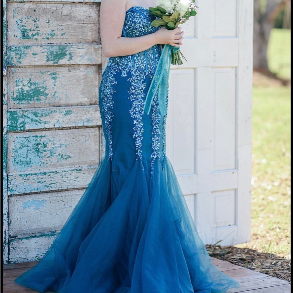 Blue mermaid prom dress